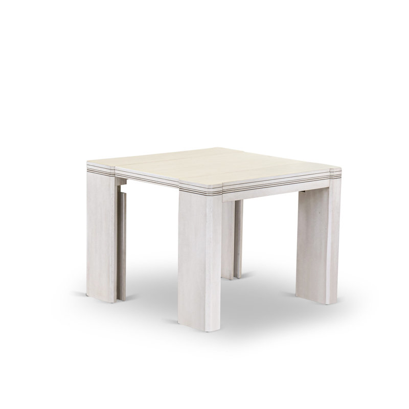 Extendable Dining Table - a Rectangle Dinner Table Top with Removable leaf & Stylish Legs, Antique White Finish