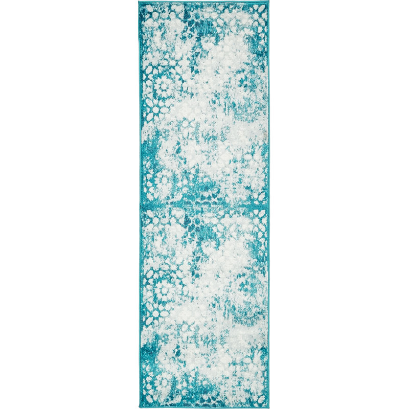Brandt Floral Area Rug, Runner 3'3" x 16'5", Turquoise/White