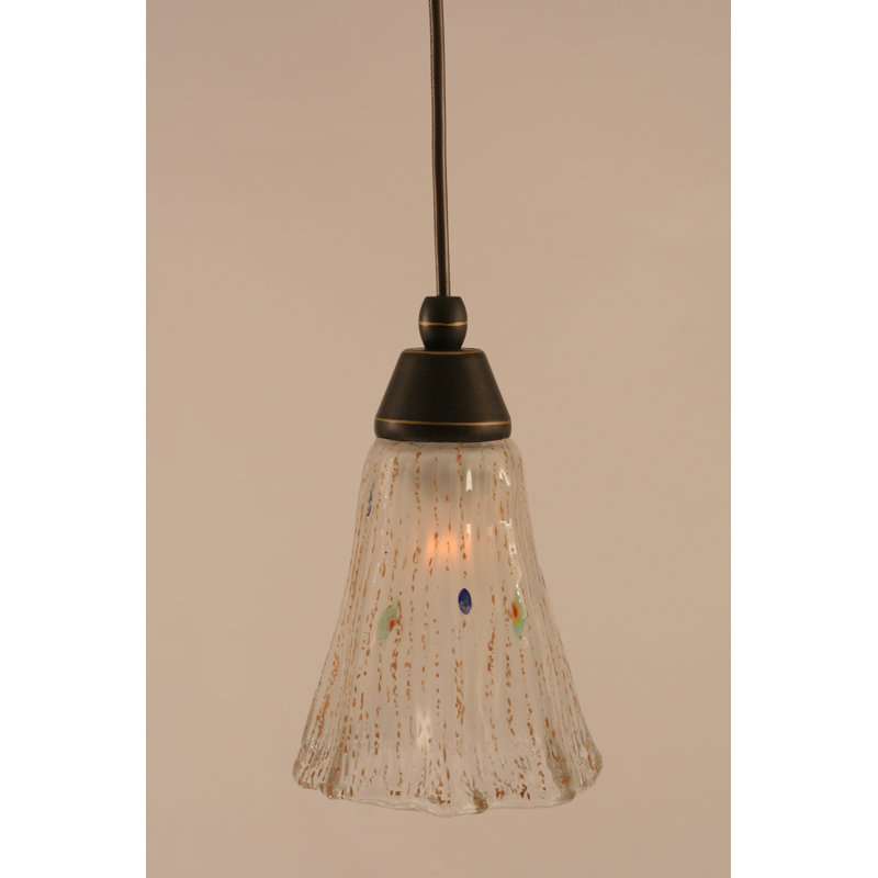 Cord Hung Mini Pendant Shown In Dark Granite Finish With 5.5" Fluted Crystal Glass, Frosted
