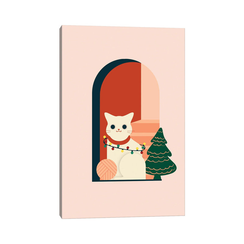 Christmas Cat - Print on Canvas, Wrapped Canvas, 30.48 cm H x 45.72 cm W