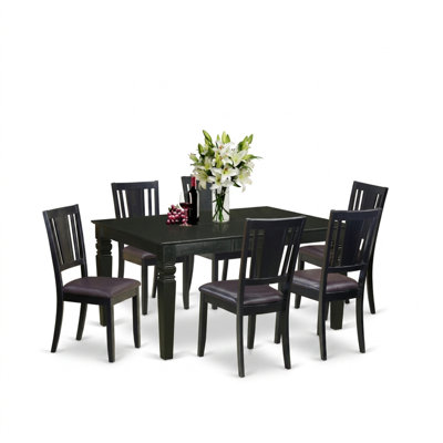 Ensemble table et chaises de salle à manger rectangulaires avec rallonge intégrée de 45 cm et six chaises de salle à manger en similicuir.