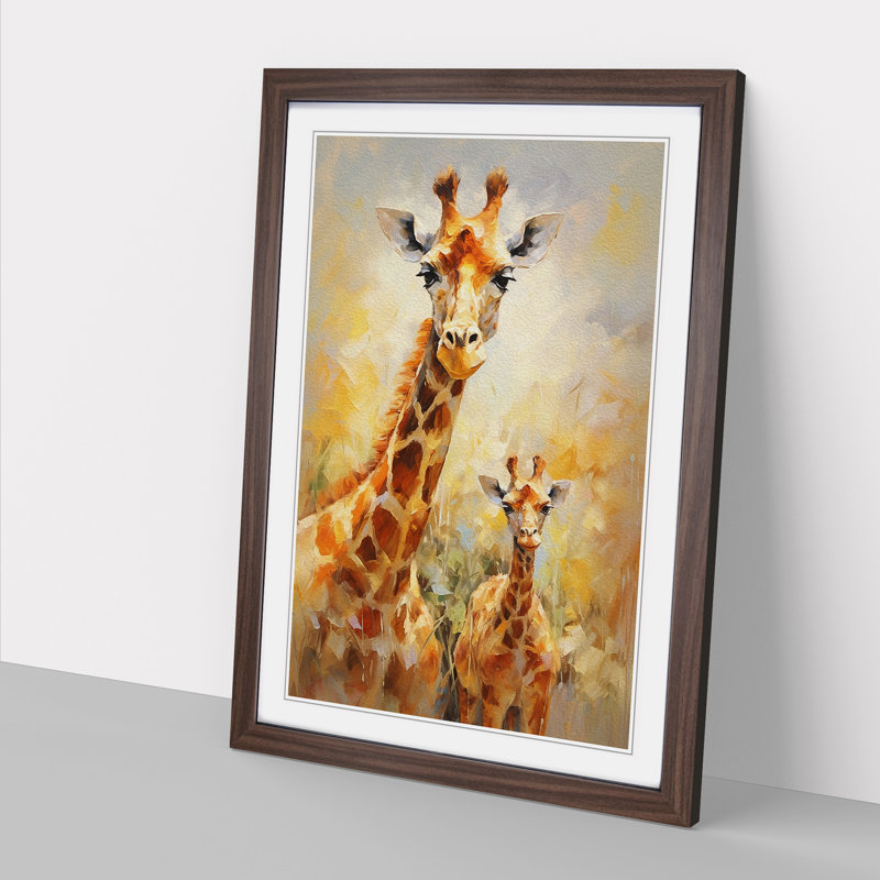 Giraffe Impressionism No.2 - Framed Print, 34cm H x 25cm W x 2cm D, Walnut