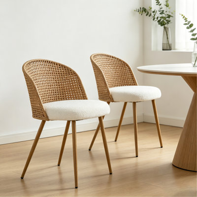 Chaise de salle à manger en osier brun, ensemble à deux places, chaise de salle à manger moderne, coussin de siège de style bohémien en éponge beige doux de style médiéval