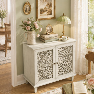 Accent Cabinet, 2-Door Display Storage Cabinet, Sideboard With Adjustable Shelf And Solid Wood Legs