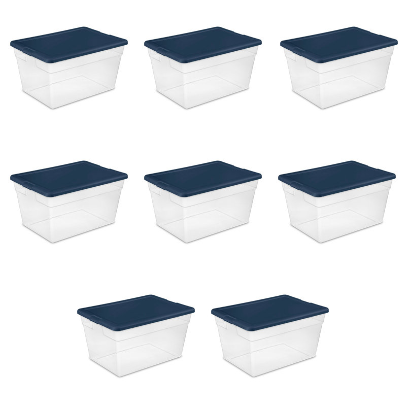 Sterilite Stackable 56 Quart Storage Tote, Clear/Marine Blue