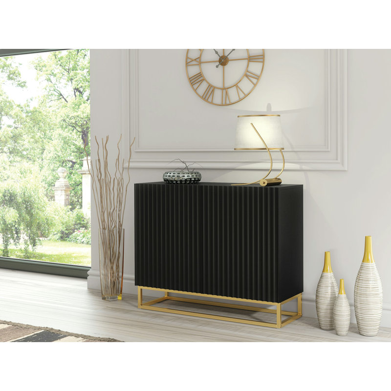 Modern Sideboard with Fluted Fronts & Gold Legs – 100cm Storage Cabinet, Black