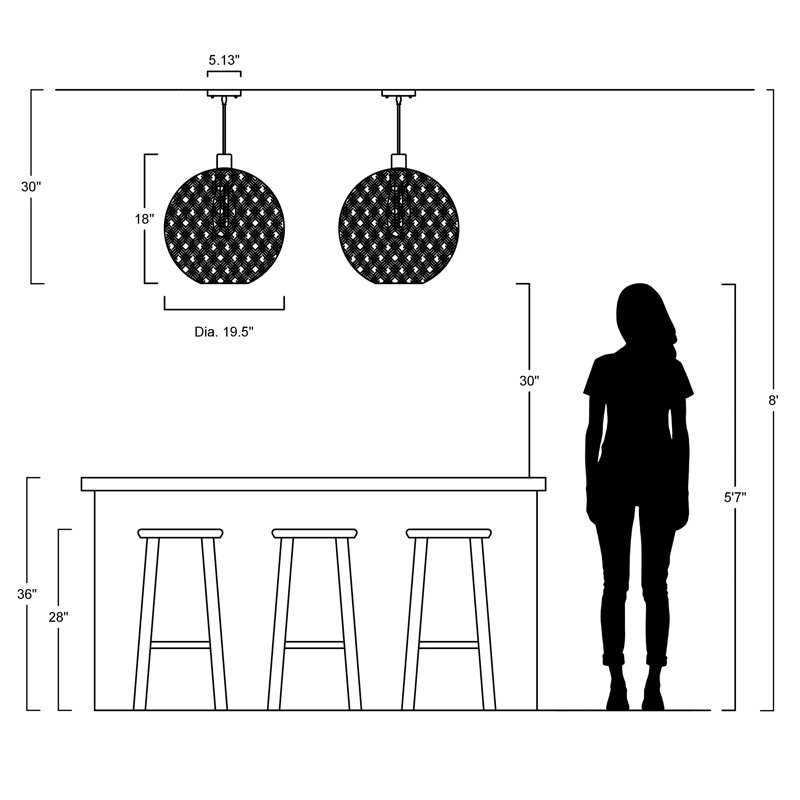 Anthoy 1 - Light White/Black Pendant, 80" H x 19.5" W x 19.5" D