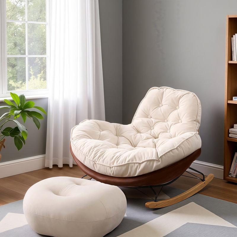 Chaise berçante rembourrée amovible avec repose-pieds, Coton café noir