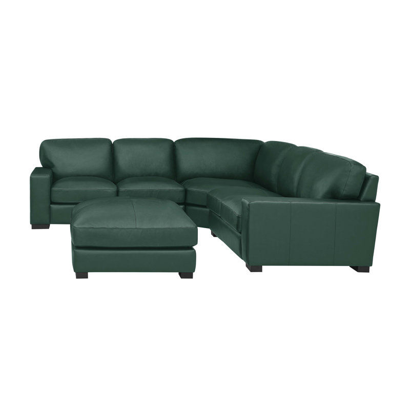Canapé modulaire rembourré 4 pièces Kimesville, Cuir véritable vert