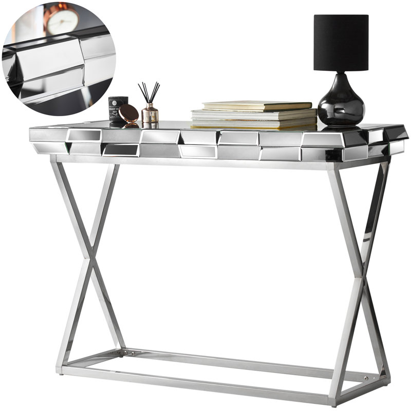 Allport 110cm Glass Top Console Table, Grey/Silver