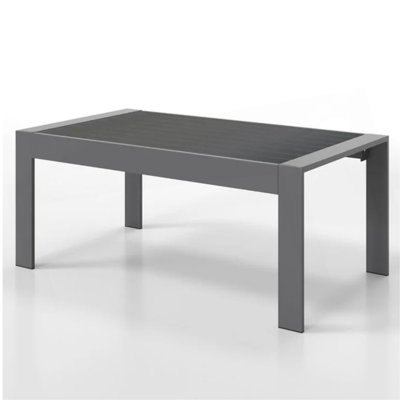 43" Aluminum Patio Coffee Table with Wood-Look WPC Top – All-Weather Outdoor Rectangle Table, Rust-Proof