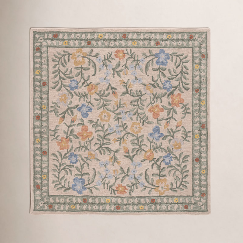 Martha Stewart 3856 Hand Tufted 85% Wool; 15% Cotton Floral Rug, Square 6'