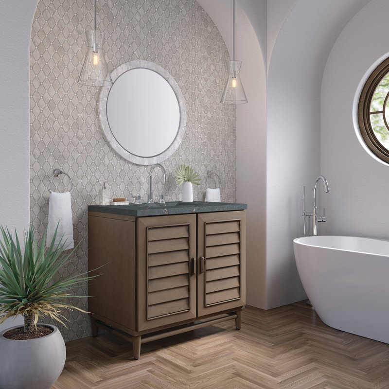 Portland 36'' W Single Vanity, 8" Widespread, Whitewashed Walnut, Parisien Bleu