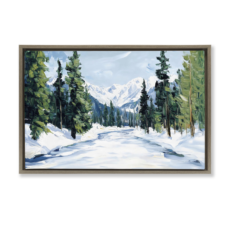 Cadre flottant Snowy Tall Tree Pass, design par Petal Prints Design, Brun, H 17 po x l 25 po