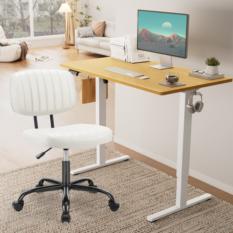 2 Piece Electric Desk with PU Leather Chair Office Set, 39.4" W x 23.6" D