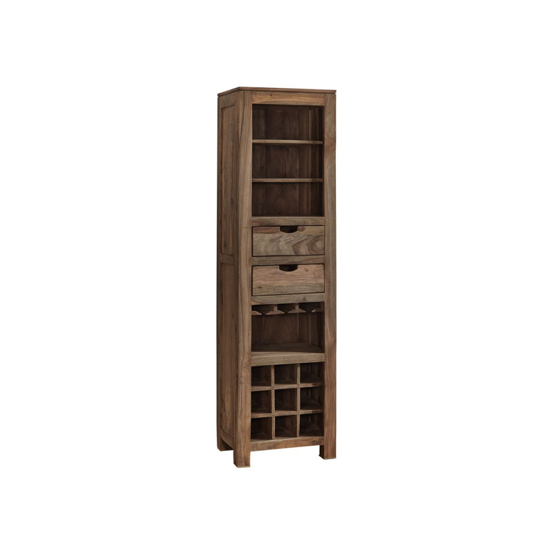 Nature 9 Bottle Solid Wood Floor Wine Bottle & Glass Rack in Grey