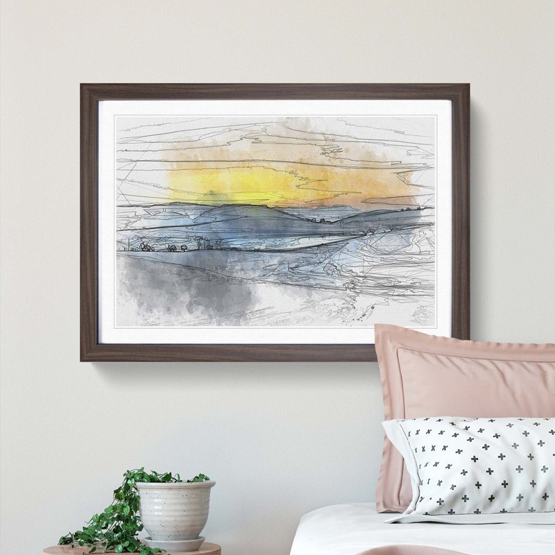 Sunrise over a Tea Plantation in Abstract - Picture Frame Graphic Art Print, Walnut Framed, 62cm H x 87cm W x 2cm D