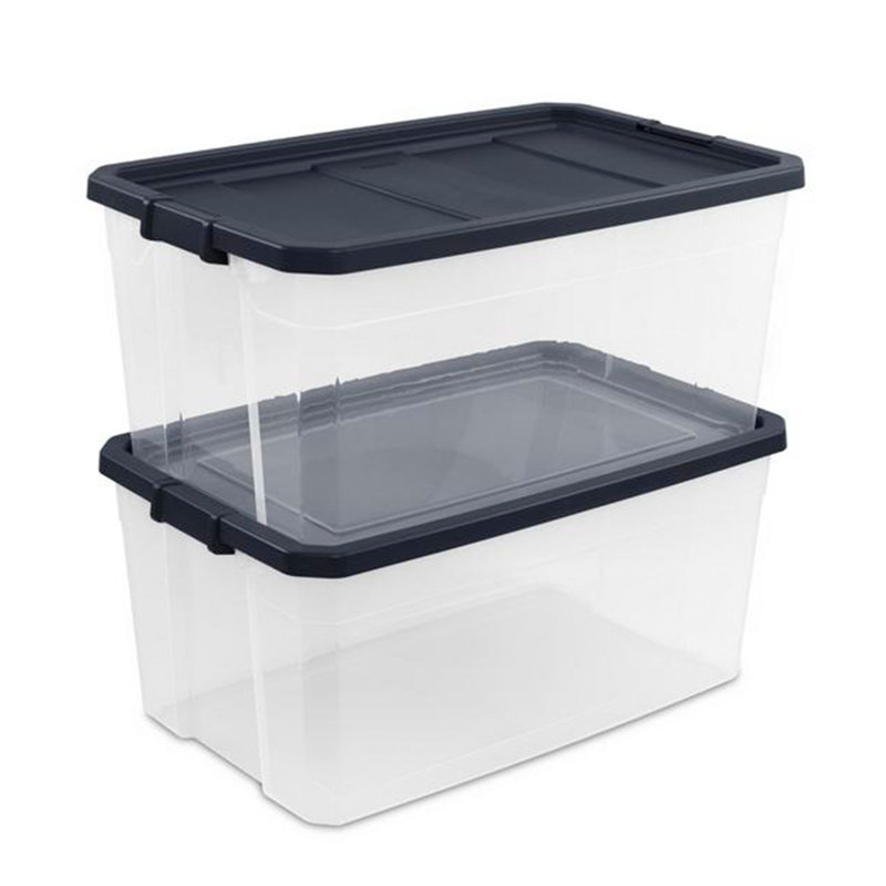 Sterilite Clear Plastic Stacking Storage Containers w/ Lid, 116 Quart, Clear/Black