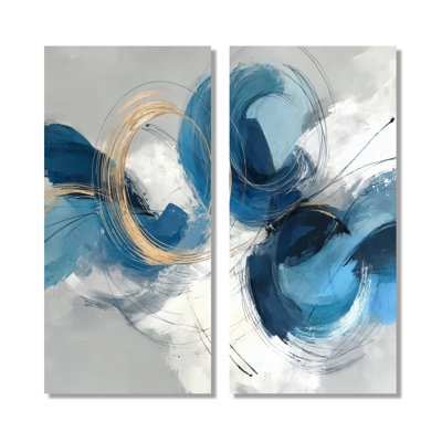 Abstrait tourbillon dans des tons bleus et blancs - art mural encadré, impression sur toile bleu minimaliste 2 pièces