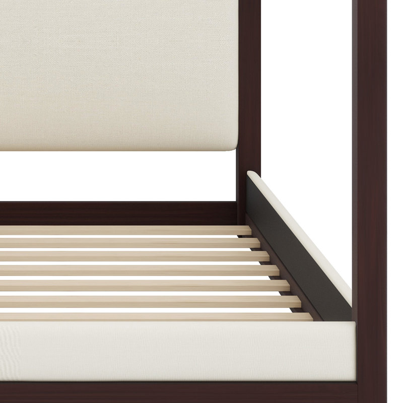 Lit plateforme moderne à baldaquin avec tête de lit rembourrée, Espresso