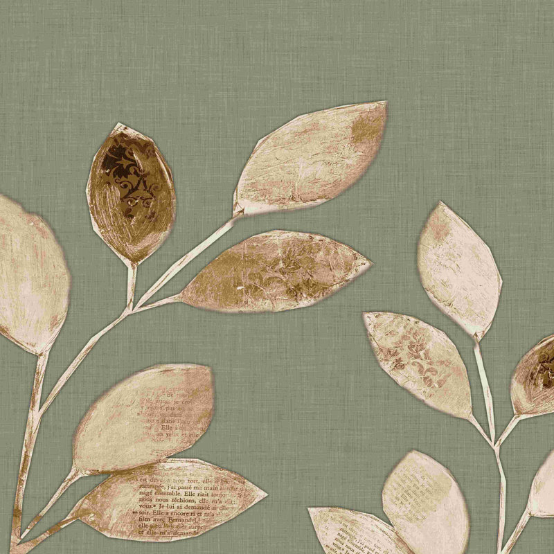 Greige Leaves - impression sur toile tendue, H 36 po x l 36 po