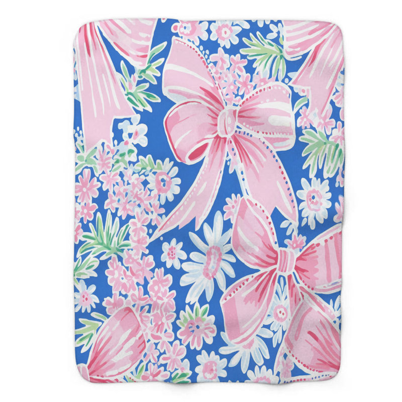 Flowery Bow Designs - Couverture sherpa de qualité supérieure 1 pièce, L 60 po x l 50 po
