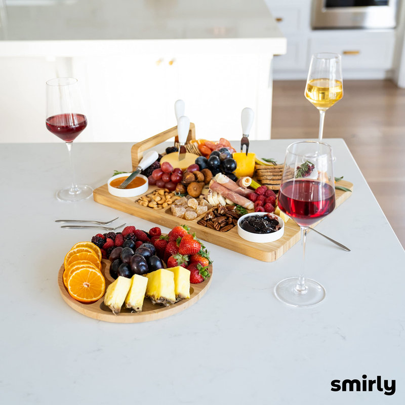 Large Bamboo Charcuterie Board Set with Round Fruit Tray
