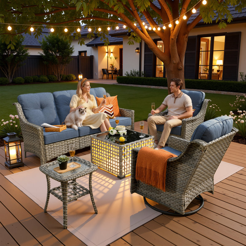 Daliya 5 - Person Outdoor Seating Group with Cushions, Denim Blue
