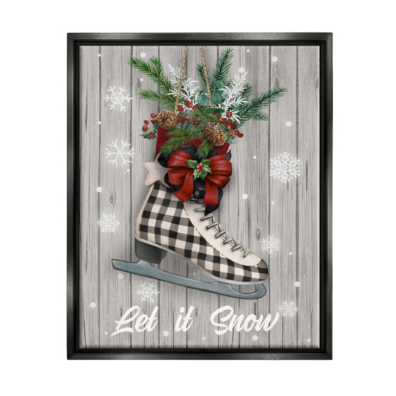 Let It Snow Ice Skate, impression sur bois par Conrad Knutsen, Cadre flottant noir de jais, H 30 po x l 24 po