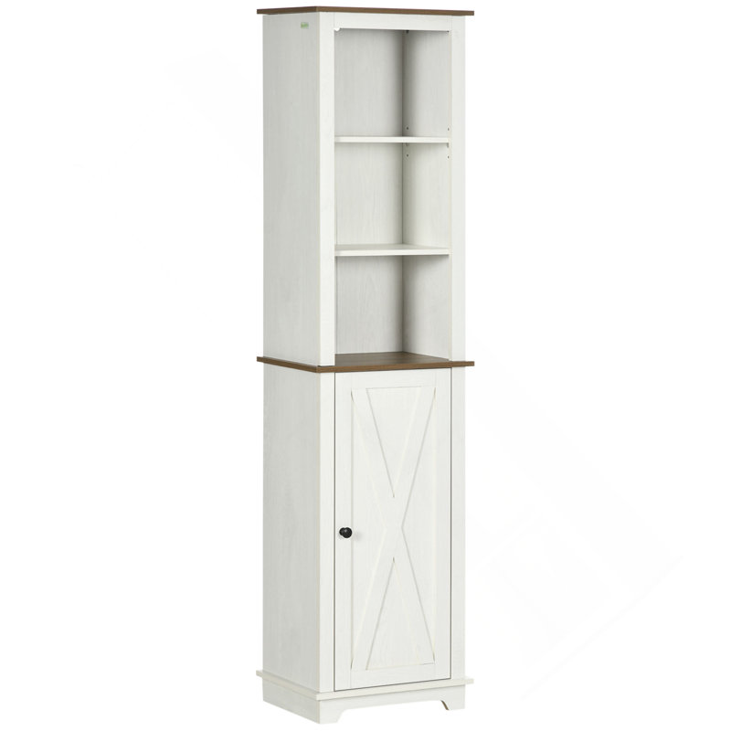 Kleankin Slim Bathroom Storage Cabinet With Triple Open Shelves, Wooden Freestanding Linen Tower With Door And Shelf Adjustability