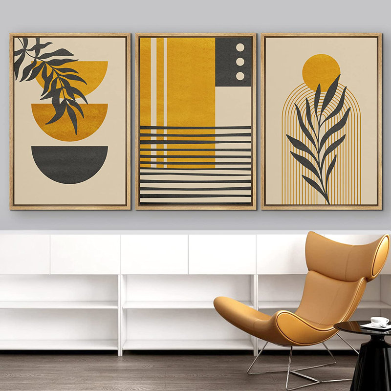«Mid Century Modern Boho», ensemble de 3 flottants, impression sur toile, H 24 po x l 48 po x P 1,5 po, Naturel