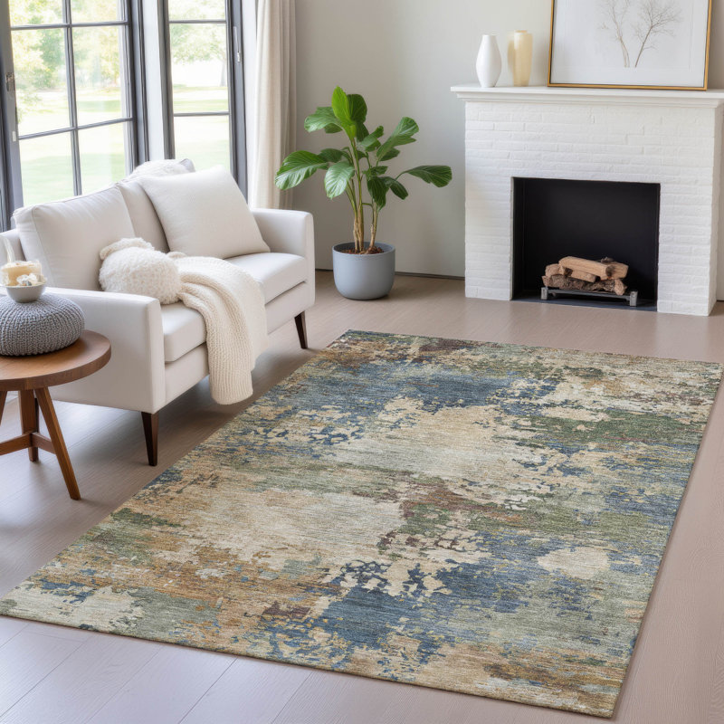 Tapis bleu intérieur / extérieur lavable à la machine, Rectangle 10 pi x 14 pi