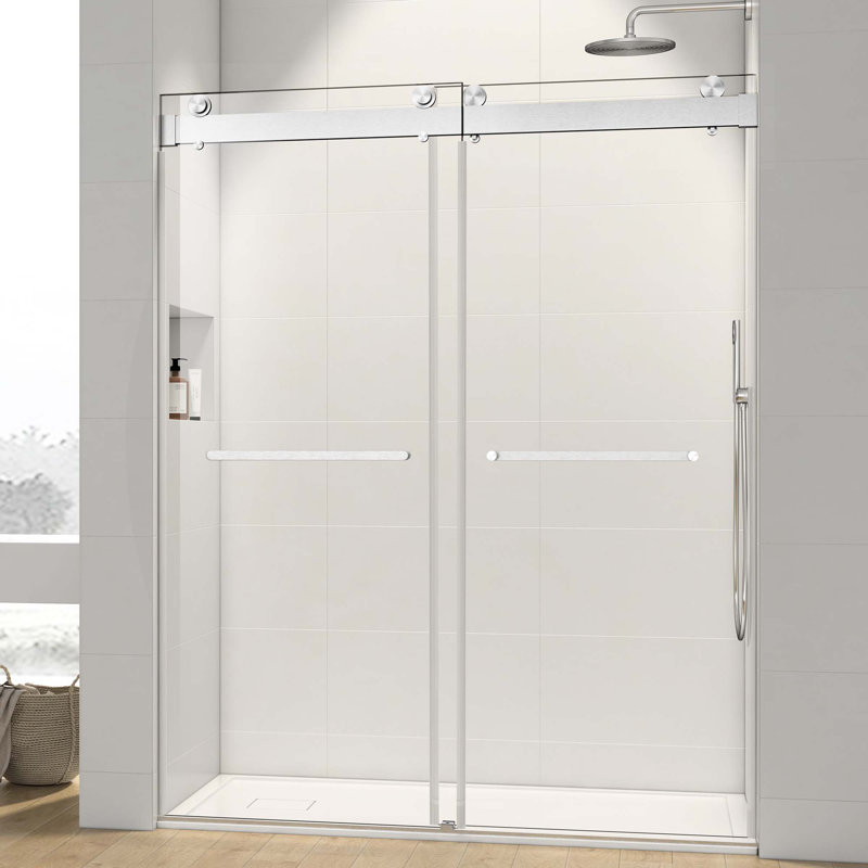 72 po x 76 po Porte de douche coulissante double sans cadre Nickel brossé sans tampon