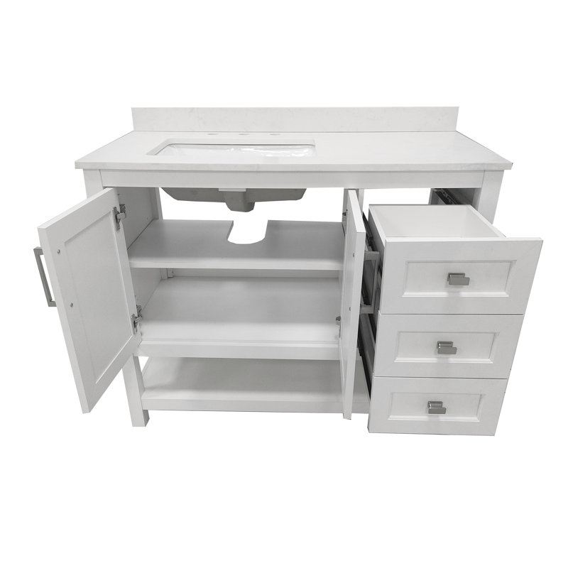 Ensemble de meuble-lavabo simple 36 po avec lavabo, armoire, tablette de rangement ouverte et tiroirs de rangement Caniya
