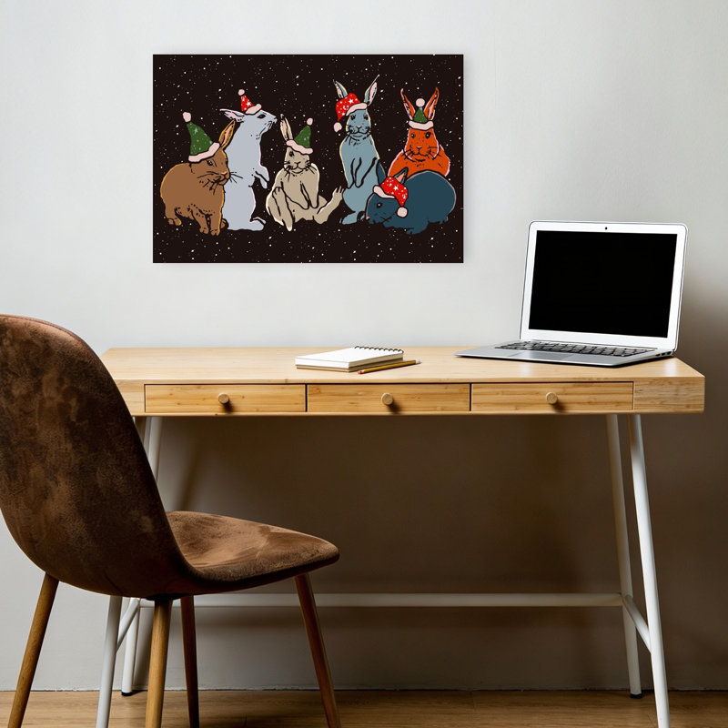 Festive Holiday Bunnies Abstract Contemporary Rabbit Forest Landscape Wall Art Print 1 Piece Wrapped Canvas Wall Art