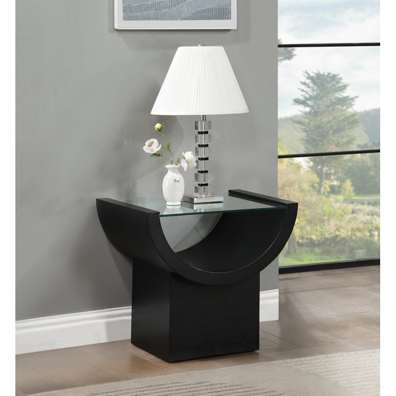 Caputto Glass Abstract End Table, Black