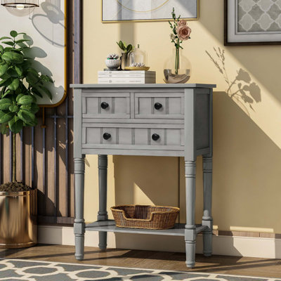 Barbe Narrow Console Table, Slim Sofa Table Sideboards Buffets with Three Storage Drawers and Bottom Shelf by Charlton Home