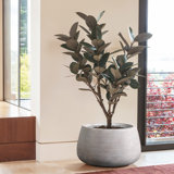 Speckled Off White and Brown Textured Ribbed Bowl Tall MgO Planter, Indoor and Outdoor