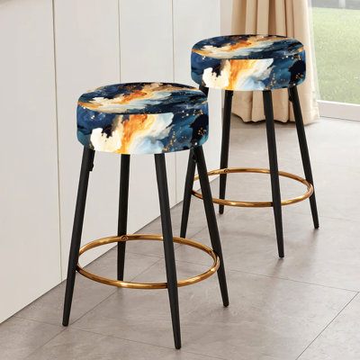 Orange et bleu sarcelle Astral Marble Dreams - Ensemble de 2 tabourets de bar en marbre