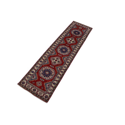 Tapis rouge / bleu / crème en laine noué à la main 2 pi 7 po x 9 pi 9 po Faunce Southwestern