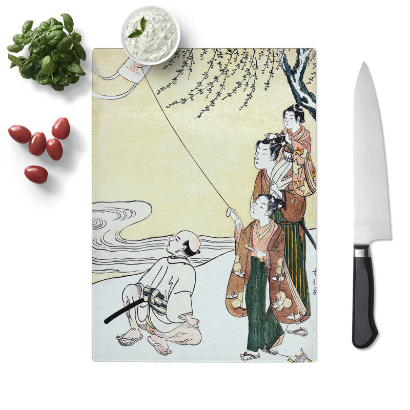 Tempered Glass Kite Flying by Harunobu Suzuki Chopping Board, 20 cm x 28.5 cm