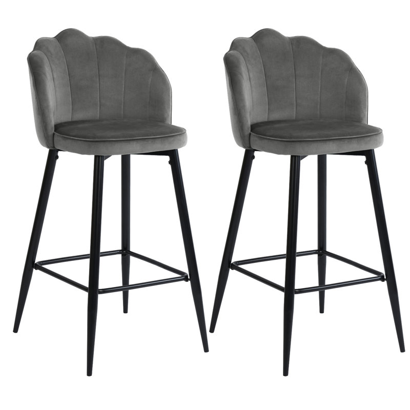 Kindig Upholstered Counter Stool with Metal Frame, Grey, Black