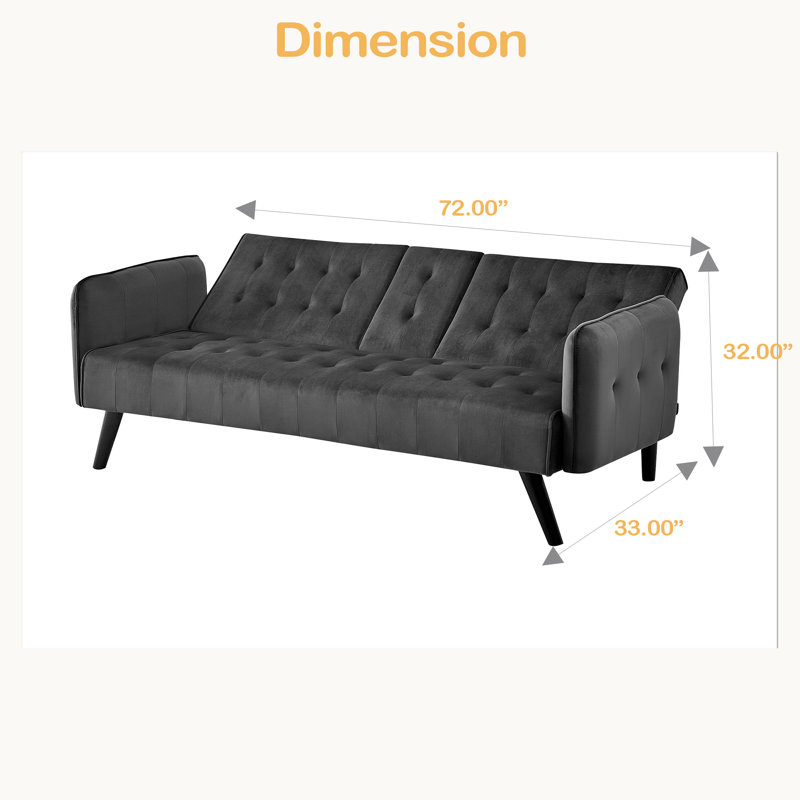 Canapé-lit de 72 po - Dossier convertible pliant en lit double avec porte-gobelet et table rabattable - Canapé compact pour petits espaces