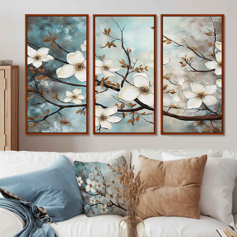 Dogwood Beauties - ensemble d'art sur toile Dogwood, H 28 po x l 36 po x P 1 po, Cadre flottant brun