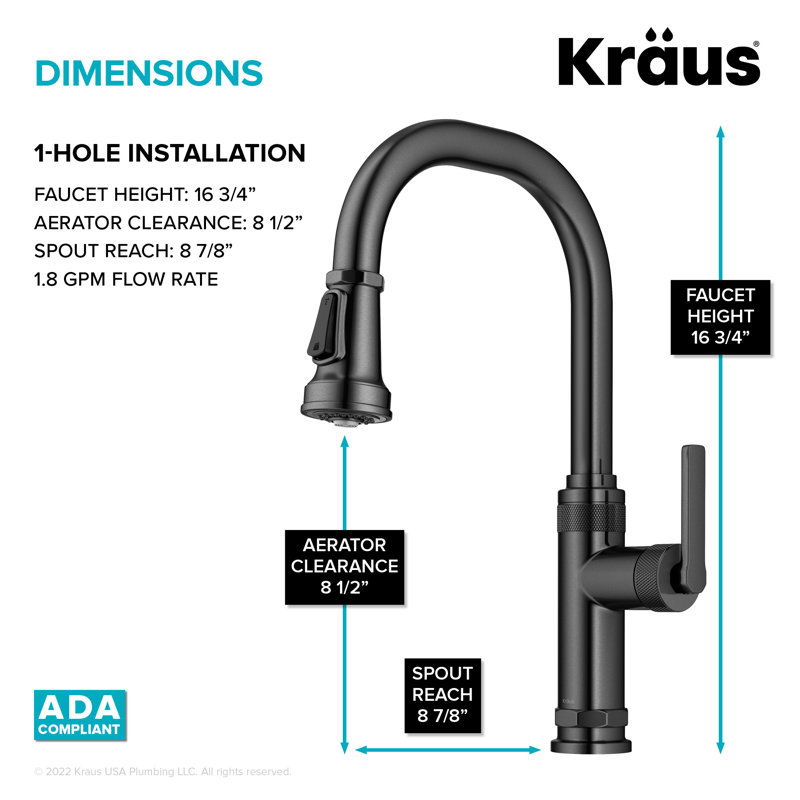 Robinet de cuisine à poignée simple KRAUS Allyn, Acier inoxydable noir sans taches