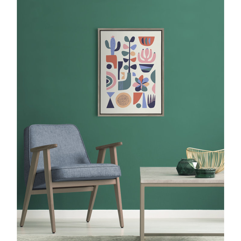 «Mid Century Succulents» par Rachel Lee 3 Birdies Studio, reproduction d'art sur toile encadrée, Cadre gris