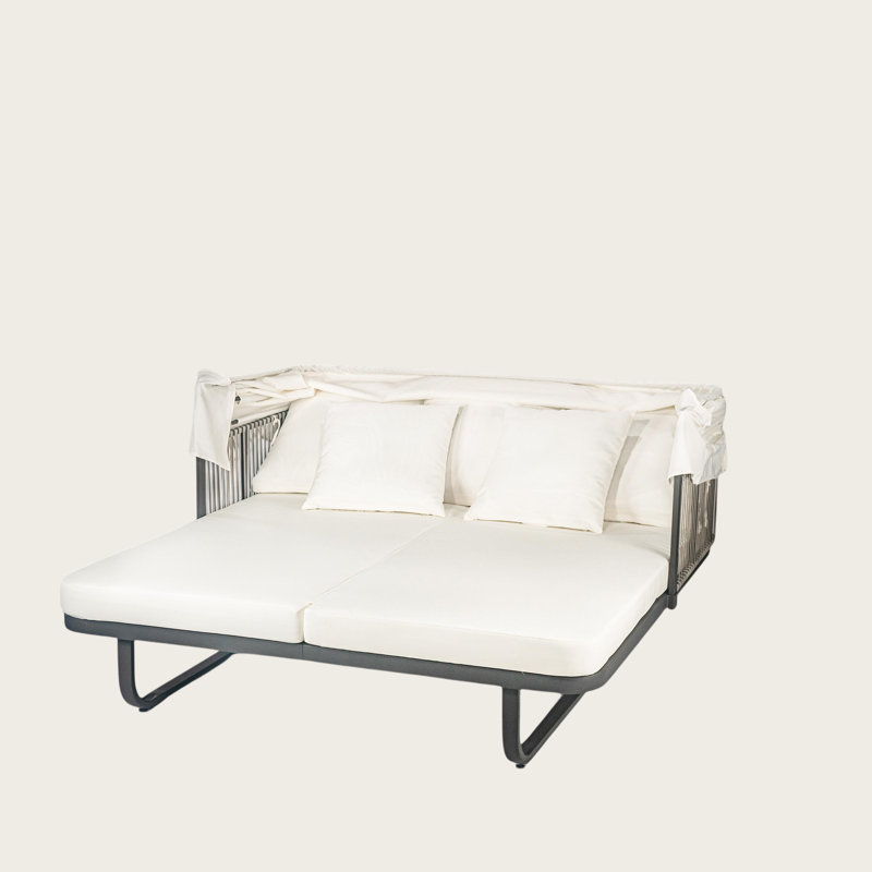 57" Outdoor Rattan Daybed with Detachable Pillows for Patio, Backyard & Pool, Beige