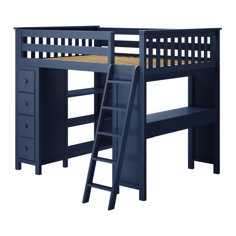 Lennon Kids Full Loft Bed with Drawers, Blue