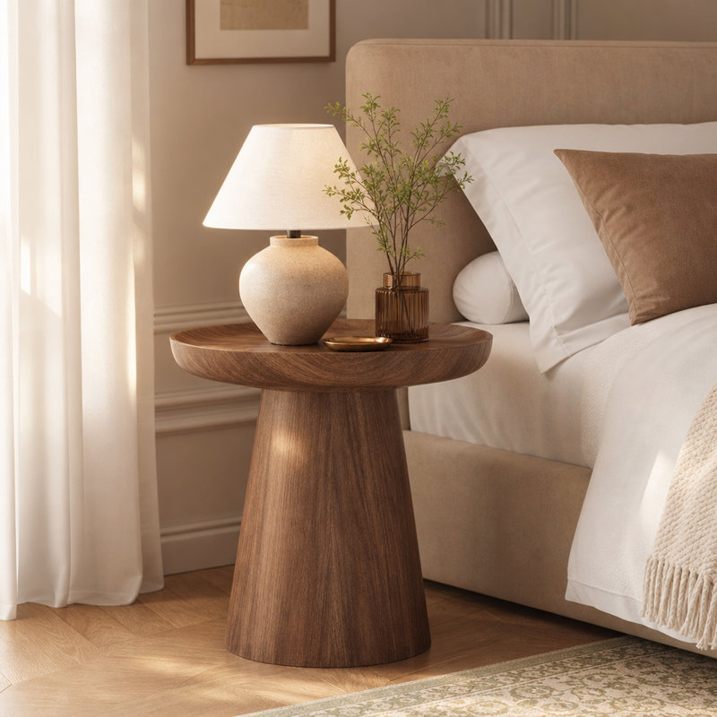 Tables de chevet modernes de 50 cm (19,7 po), table d'appoint ronde de style milieu du siècle avec grain de bois massif, marron