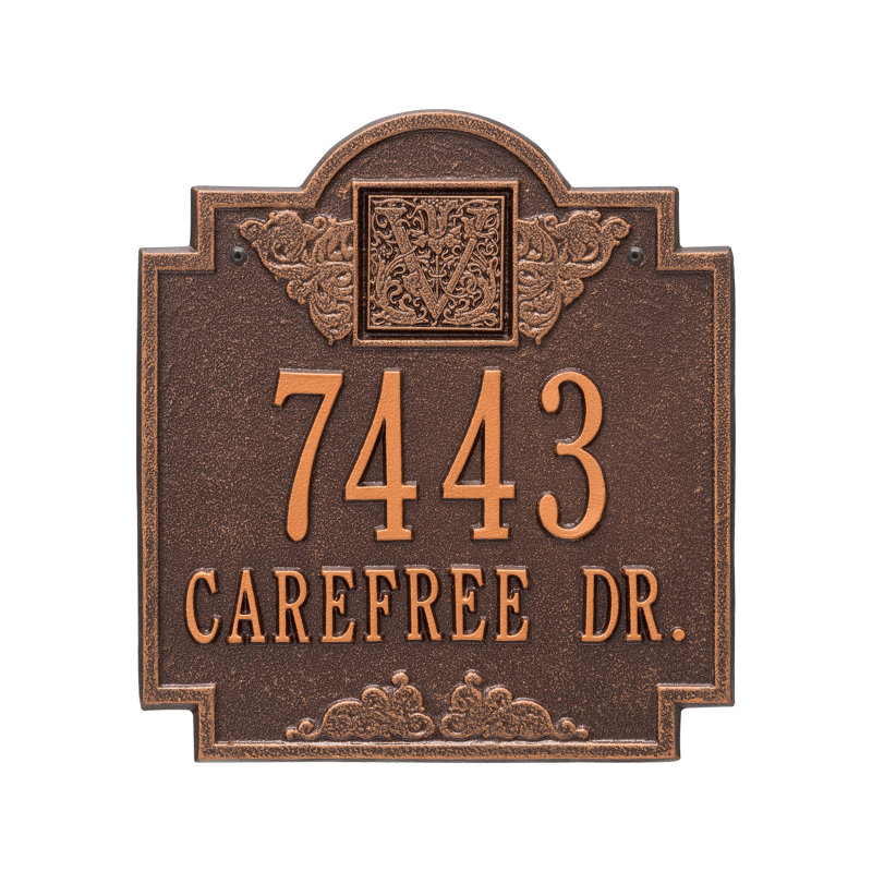 Plaque d'adresse murale monogramme à 2 lignes, Cuivre Antique, Oui